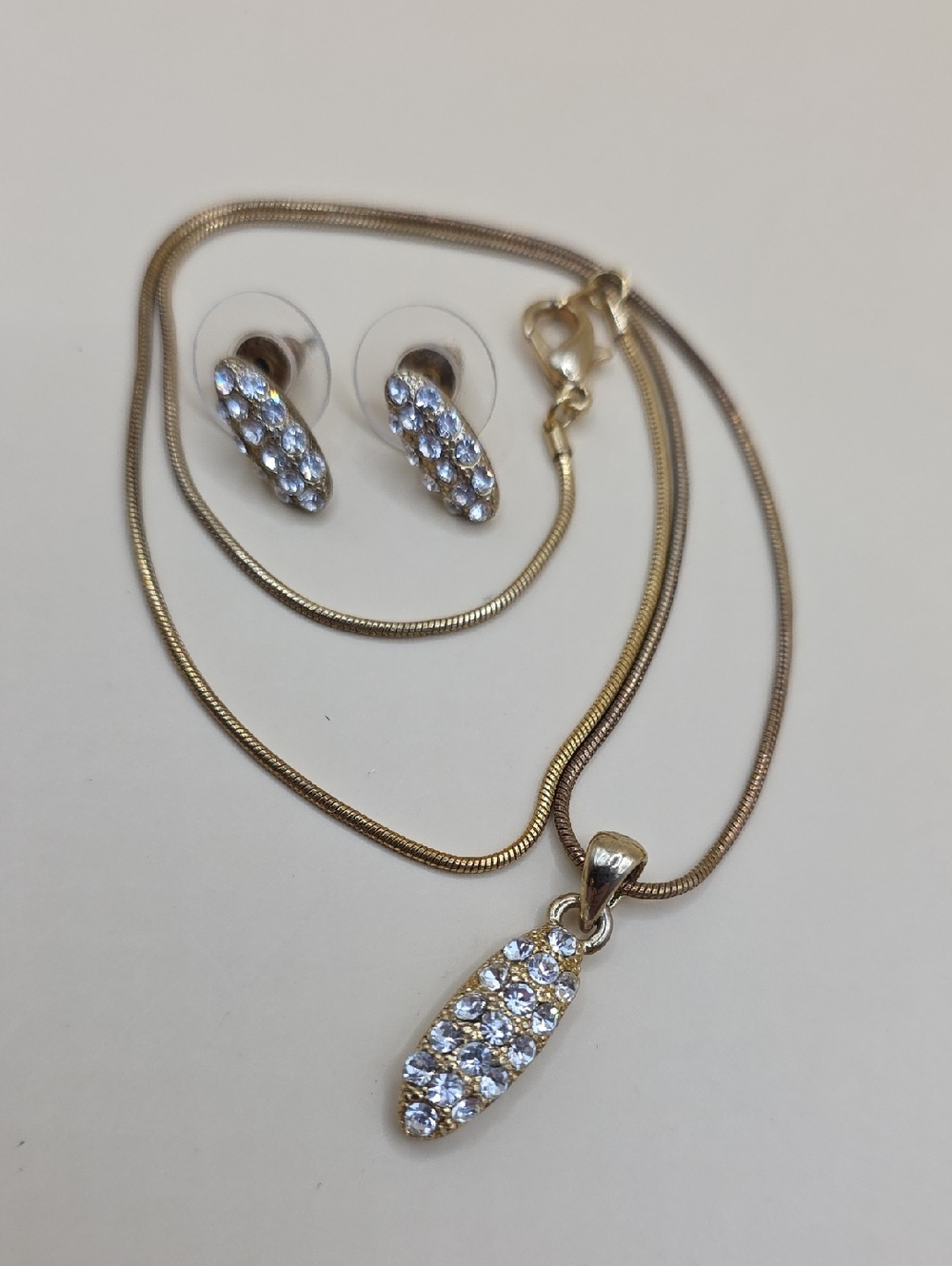 Vintage Pave Crystal Pendant Necklace and Stud Earrings Set